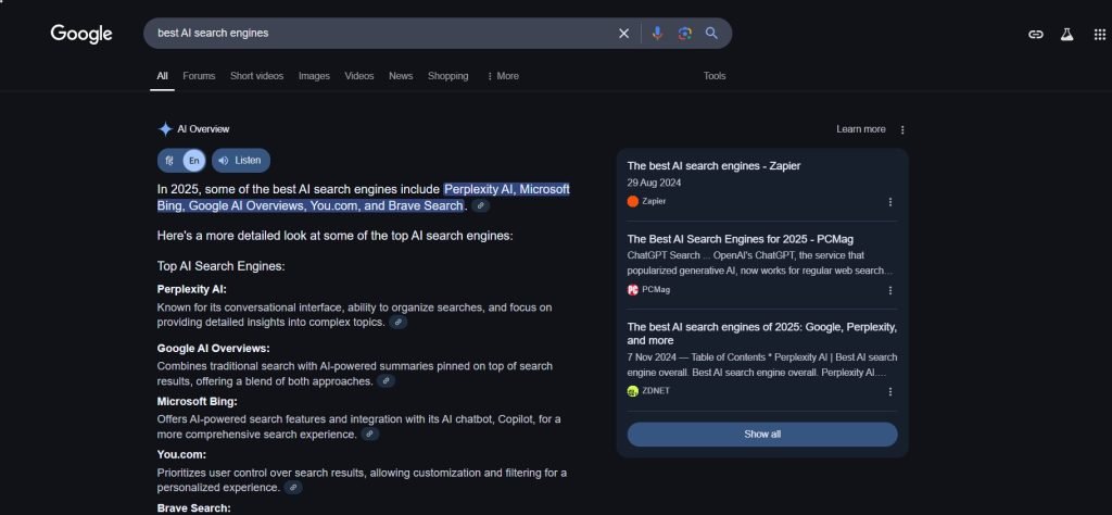 best ai search engines