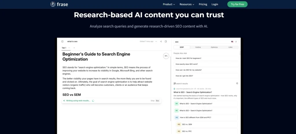Frase.io AI SEO Tools